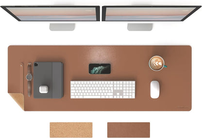 RENMTURE Dual-Sided Mouse Pad, Natural Cork & PU Leather Large Desk Pad for Office and Home Work, Desk Protector Non-Slip, Waterproof, Easy Clean (Olive Green, 32"x16")