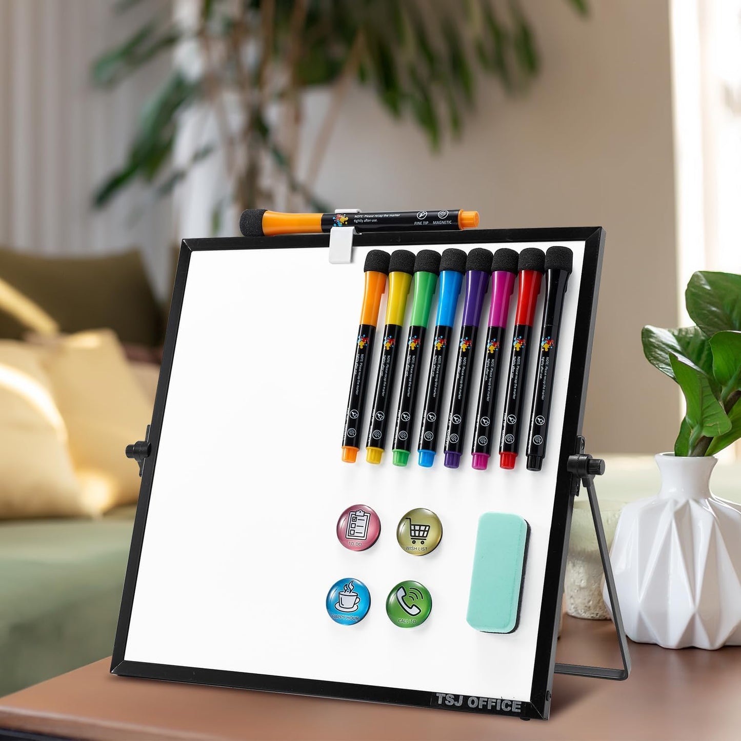 TSJ OFFICE Small White Board - 12 X 16 Inches Small Magnetic Dry Erase Board with Hooks for Wall, Desktop Whiteboard Stand 360 Degrees Revolving Double Sided for Office, Home, School, Silver