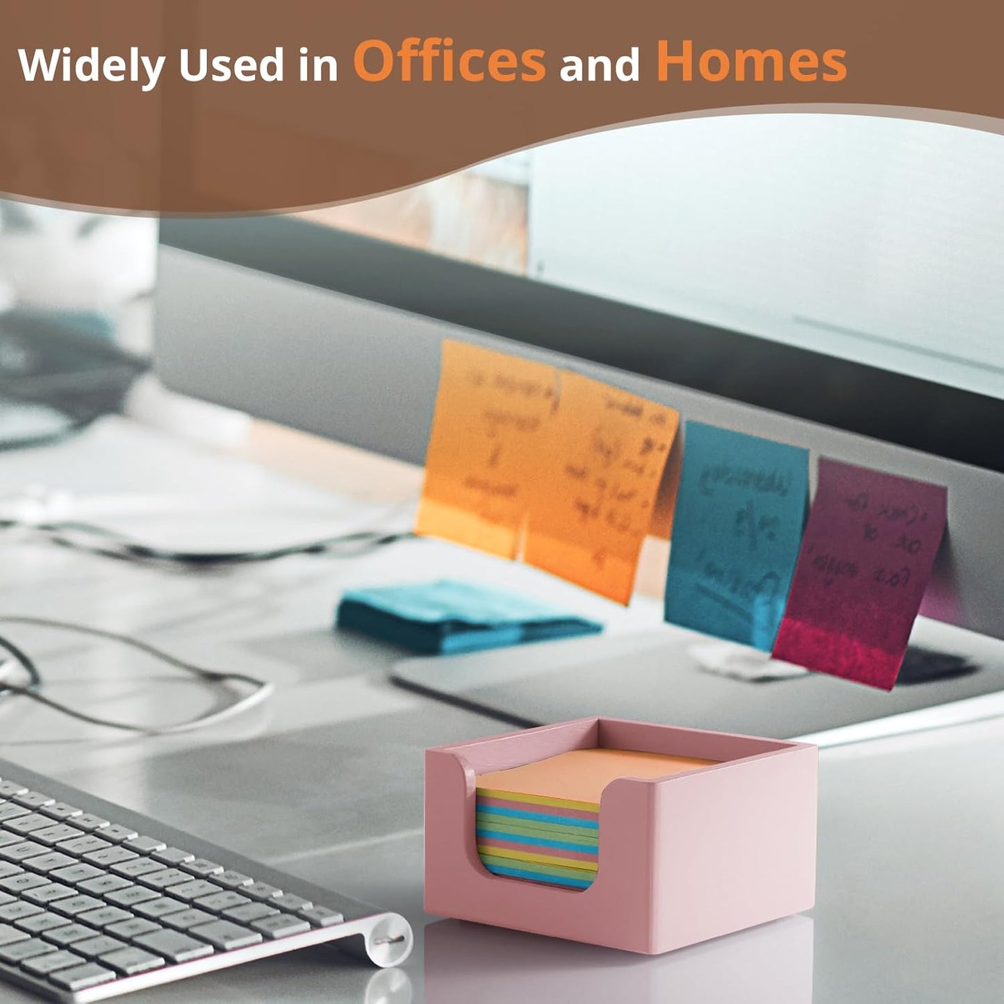 Sticky Note Holder, Burnt Wood Note Dispenser for Office Desk Accessories, Self Stick Note Pad Holder, Memo Pad Holder Dispenser Organizer for School Office Desk Supplies
