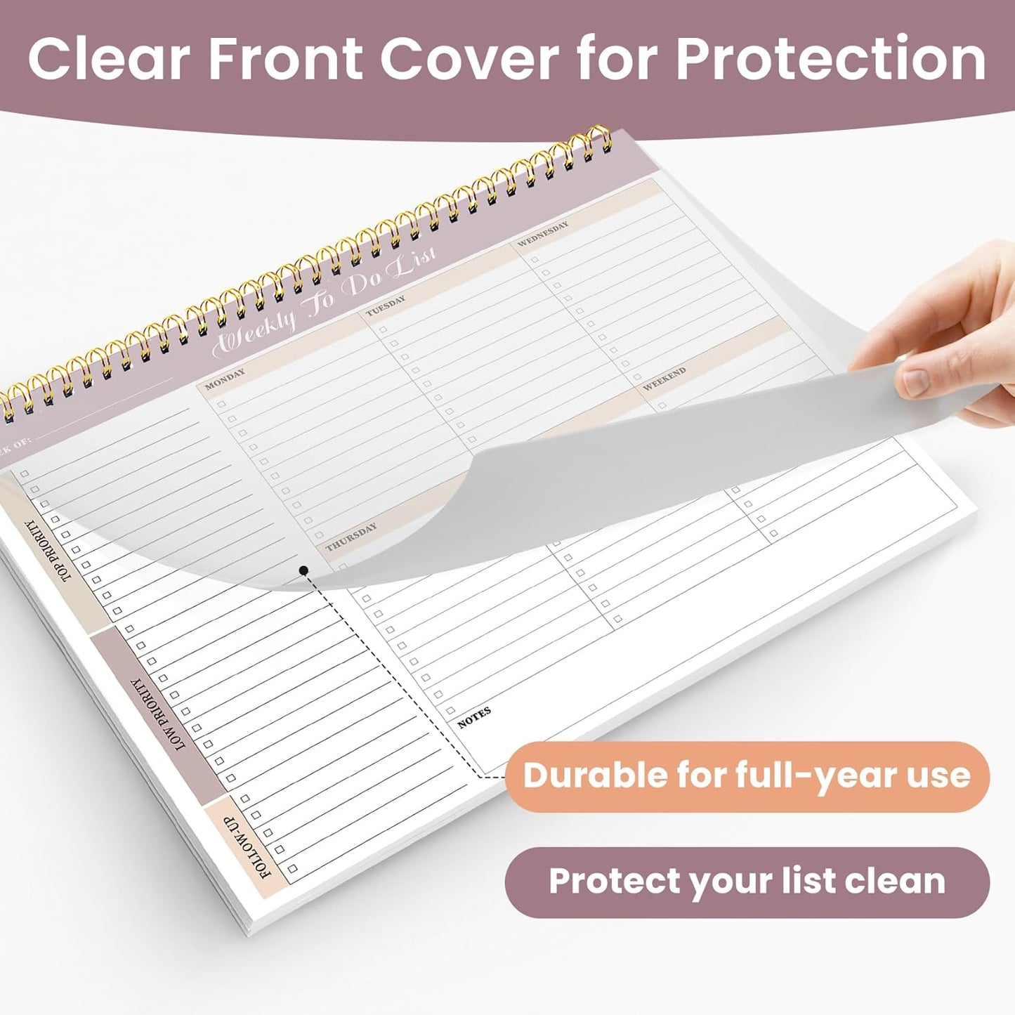 Weekly To Do List Notepad with 52 Undated Sheets（8.5"×11"）- Undated Weekly Planner Notepad for Office Desk Accessories and Supplies - Midnight Lilac