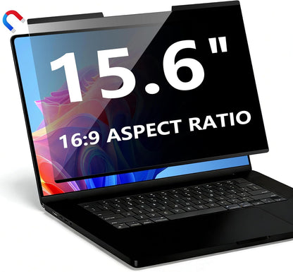 Magnetic Laptop Privacy Screen 15.6 Inch 16:9, Removable Computer Privacy Filter Shield and Anti Glare Blue Light Screen Protector, Compatible with HP Dell Acer Asus Samsung Lenovo ThinkPad