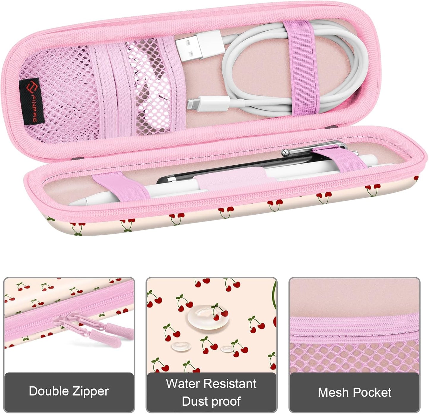 Fintie Holder Case for Apple Pencil Pro, Apple Pencil (USB-C / 1st / 2nd Generation), PU Leather Carrying Bag Sleeve Compatible with Pen, USB Cable, Samsung Stylus, Lilac Marble