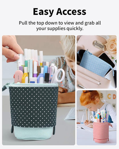 Sooez Standing Pencil Case, Cute Stand up Pencil Pouch, Telescopic Pen Pouch, Portable Pencil Holder, Kawaii Stand up Pencil Case, Spacious Pencil Pouch Bag for School Office Supplies, Black