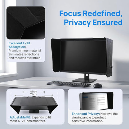 Monitor Hood Sunshade - Adjustable Light-Blocking Board for 17-27 Inch Desktop Monitors and Laptops, Sunshade for Reduced Glare and Improved Focus