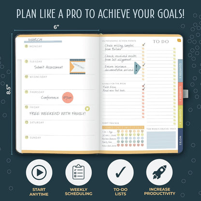 Boxclever Press Goal Planner – Luxury Undated Weekly Planner to Increase Productivity & Achieve your Goals. Weekly, Monthly, Quarterly Undated Planner with Vision Boards & Habit Trackers. 8.5 x 5.5ins