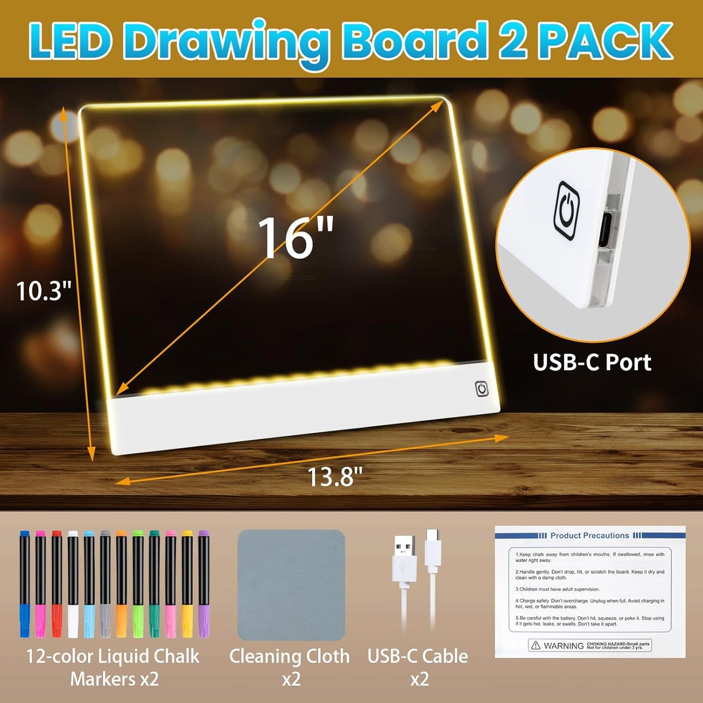 Rechargeable LED Drawing Board for Kids with Tracing Pages, Lumi Board Magnetic Light Up Acrylic Dry Erase Board, LED Note Board with 4 Magnets, Birthday Gifts Toy for Kids/Girls