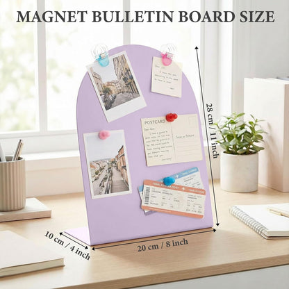 2 Pack Purple Magnetic Display Board, 11 × 8" Metal Desktop Magnet Bulletin Board, Anti-Slip Arch Memo Message Photo Display Board for Organized Space at Home, Office, Dorm, Store Table