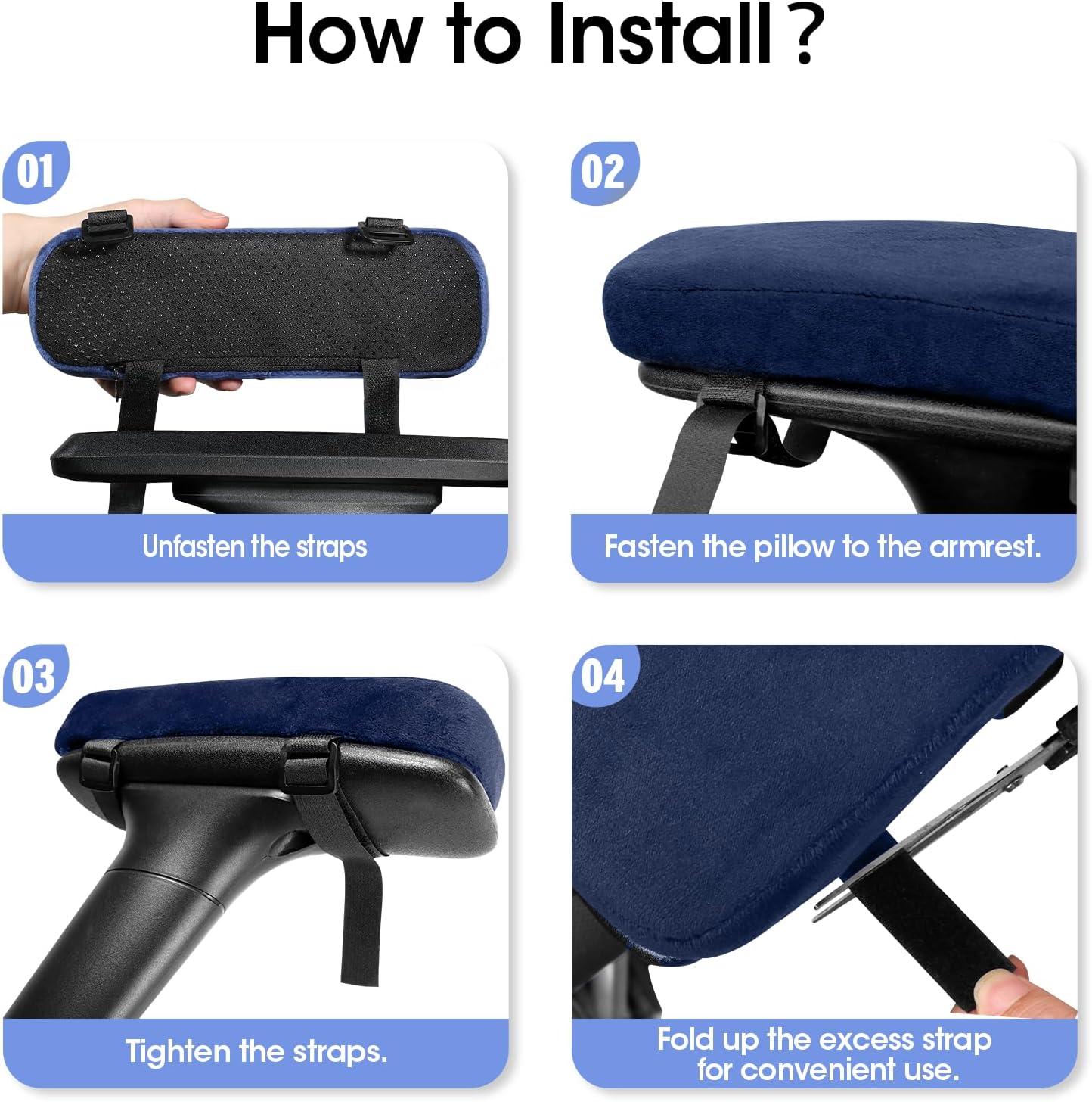 ZNCMRR 2 Pack Office Chair Armrest Pads Covers with Memory Foam Elbow Pillow for Forearm Pressure Relief, Black Arm Rest Covers for Office Chairs, Wheelchair, Comfy Gaming Chair(Black)