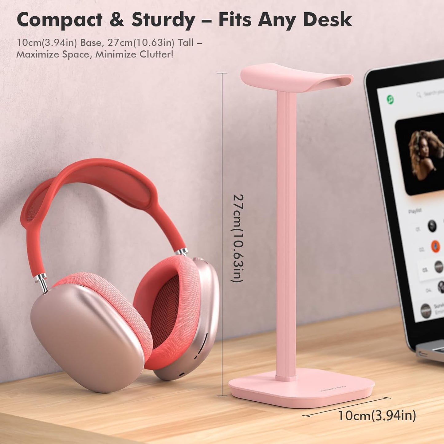 Headphone Stand, Desktop Headset Holder Heavy Base Desk Earphone Stand Aluminum Gaming Headset Hanger Rack Compatible with AirPods Max, AirPods Pro, Sony, Beats, Bose, Razer (White)