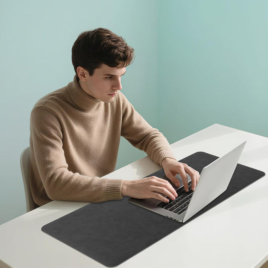 Leather Desk Pad Protector, Office Desk Mat, Large Laptop Mouse Pad, PU Non-Slip Desk Blotter, Waterproof Writing Pad, Computer Keyboard Mat for Desktop 39.4 x 17 inch (Brown)