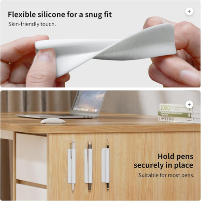 ELETIUO Pencil Holder For Most Pens,Pencils,Self-Adhesive Stick To Notebooks,Diary,Desks,Whiteboards Or Any Surface,Silicone Pen Holder For Home,Office And Desk Organization,Black