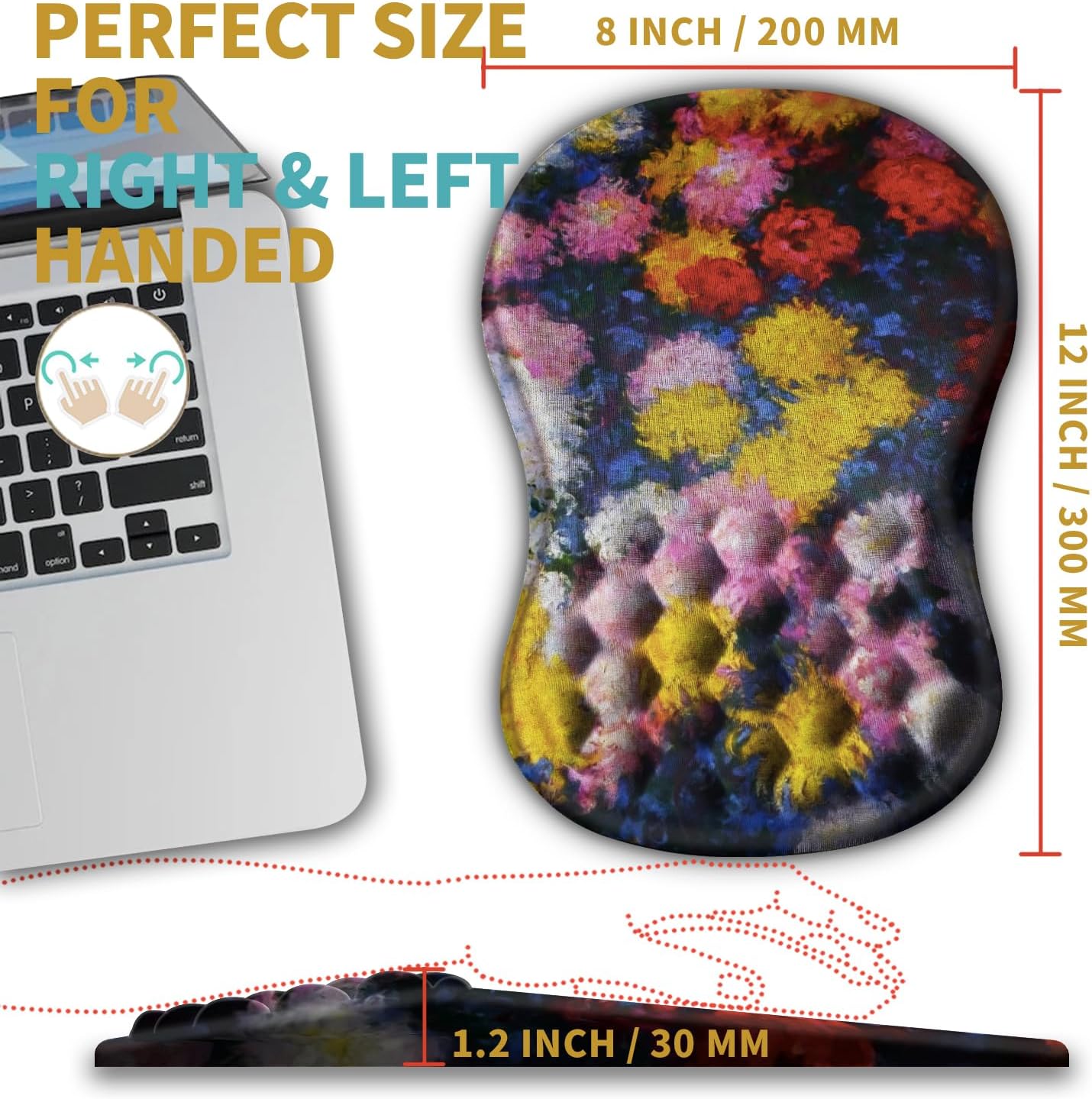 Hokafenle Ergonomic Mouse Pad Wrist Support with Massage Design, Wrist Rest Pain Relief Mousepad with Memory Foam&Non-Slip PU Base, Mouse Pads for Wireless Mouse & Desk (12x8 inch,Black)