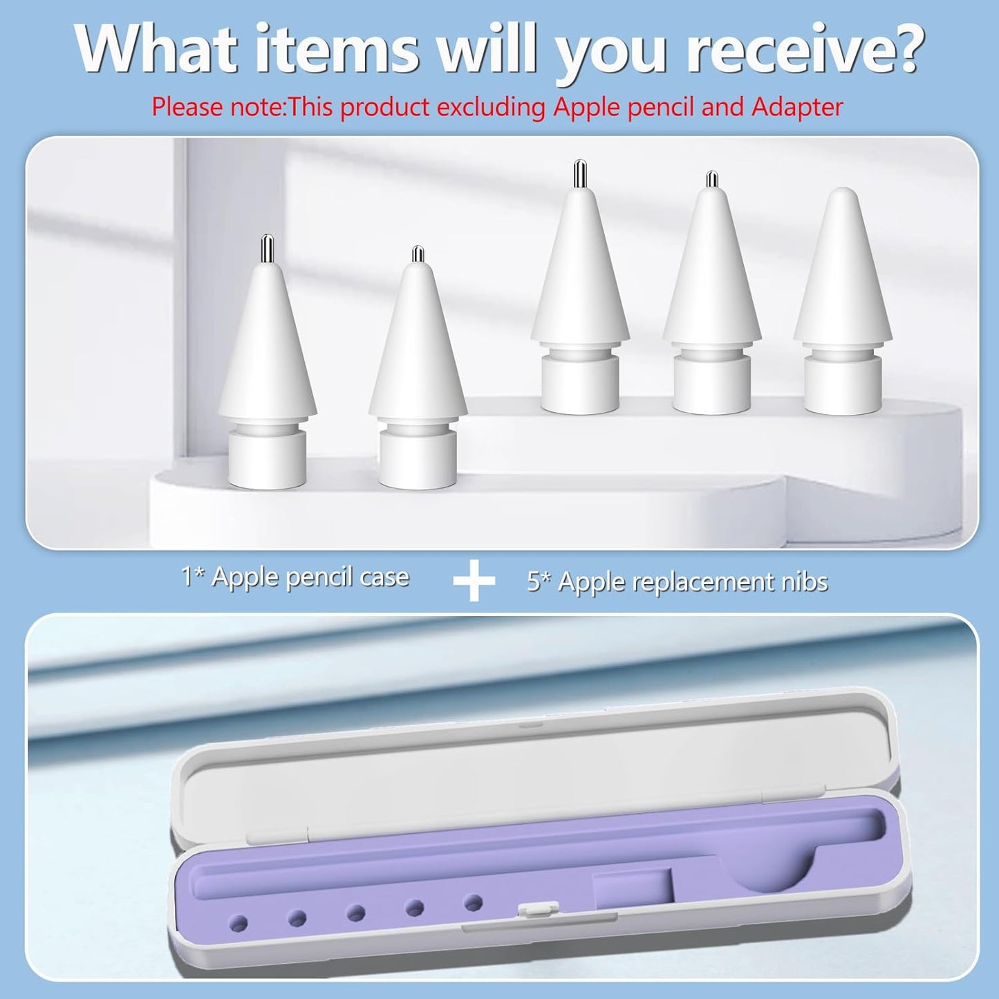 Inesore Pencil Case Compatible with Apple Pencil Pro/1st/2nd Gen/USB-C,Contain 5 Pack for Apple Pencil Tips Replacement Accessories (Purple Silicone Card Slot)