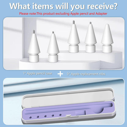 Inesore Pencil Case Compatible with Apple Pencil Pro/1st/2nd Gen/USB-C,Contain 5 Pack for Apple Pencil Tips Replacement Accessories (Purple Silicone Card Slot)