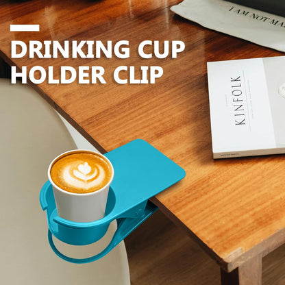 Biaungdo 3 Pack Drinking Cup Holder Clip with Side Hole, Desk Drink Holder Desk Side Clamps Clip Cup Holder Chair Cup Holder for Water Drink Beverage Soda Coffee Mug Holder(Green, Blue, Yellow)