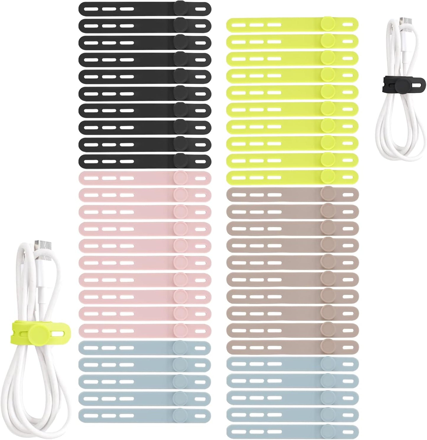 Oligei 25 Pcs Silicone Cable Ties, Cable Ties Reusable, High Elasticity Cord Wraps for Electrical Cords, Cord Organizer for Earphone, Phone Charger(Black)