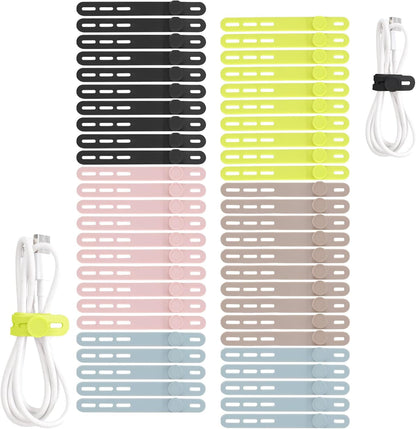 Oligei 25 Pcs Silicone Cable Ties, Cable Ties Reusable, High Elasticity Cord Wraps for Electrical Cords, Cord Organizer for Earphone, Phone Charger(Black)