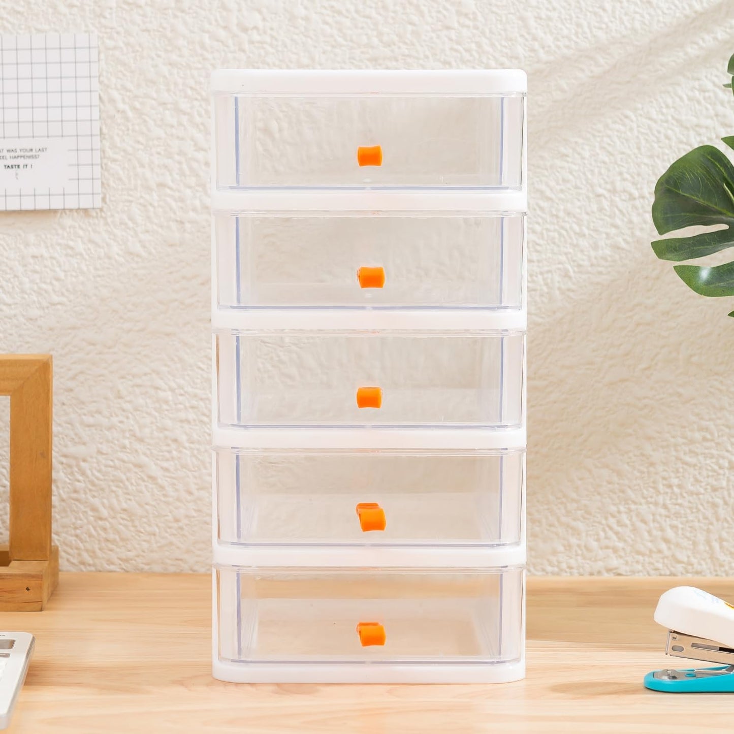 Gagee 3 Drawer Mini Desktop Unit,Plastic dressers with drawers for Arts and Crafts, Small Tools, Sewing Accessories, Stationary, and Hardware,Clear/White Frame