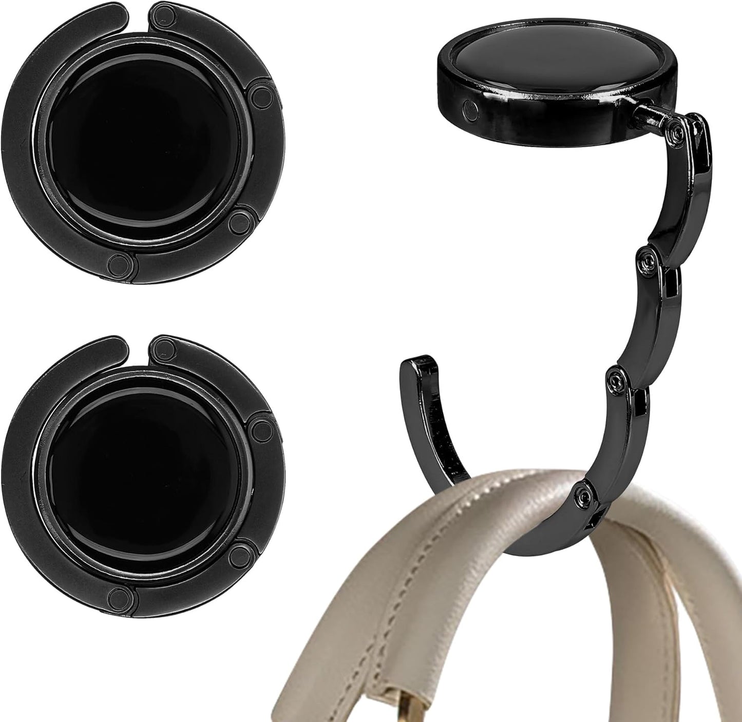 kwmobile Purse Hook for Table - Set of 2 Purse Holder - Folding Handbag Hanger - Portable Bag Holder - Bag Hooks for Desk - Table Hook Black