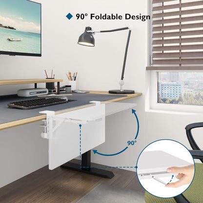 BONTEC Desk Extender Tray, 11.8"x5.9" Table Mount Arm Wrist Rest Shelf, 90°Foldable Elbow Support, Clamp on Computer Arm Rest for Desk, Office & Home Use, Durable & Easy to Install, Black Carbon Fiber