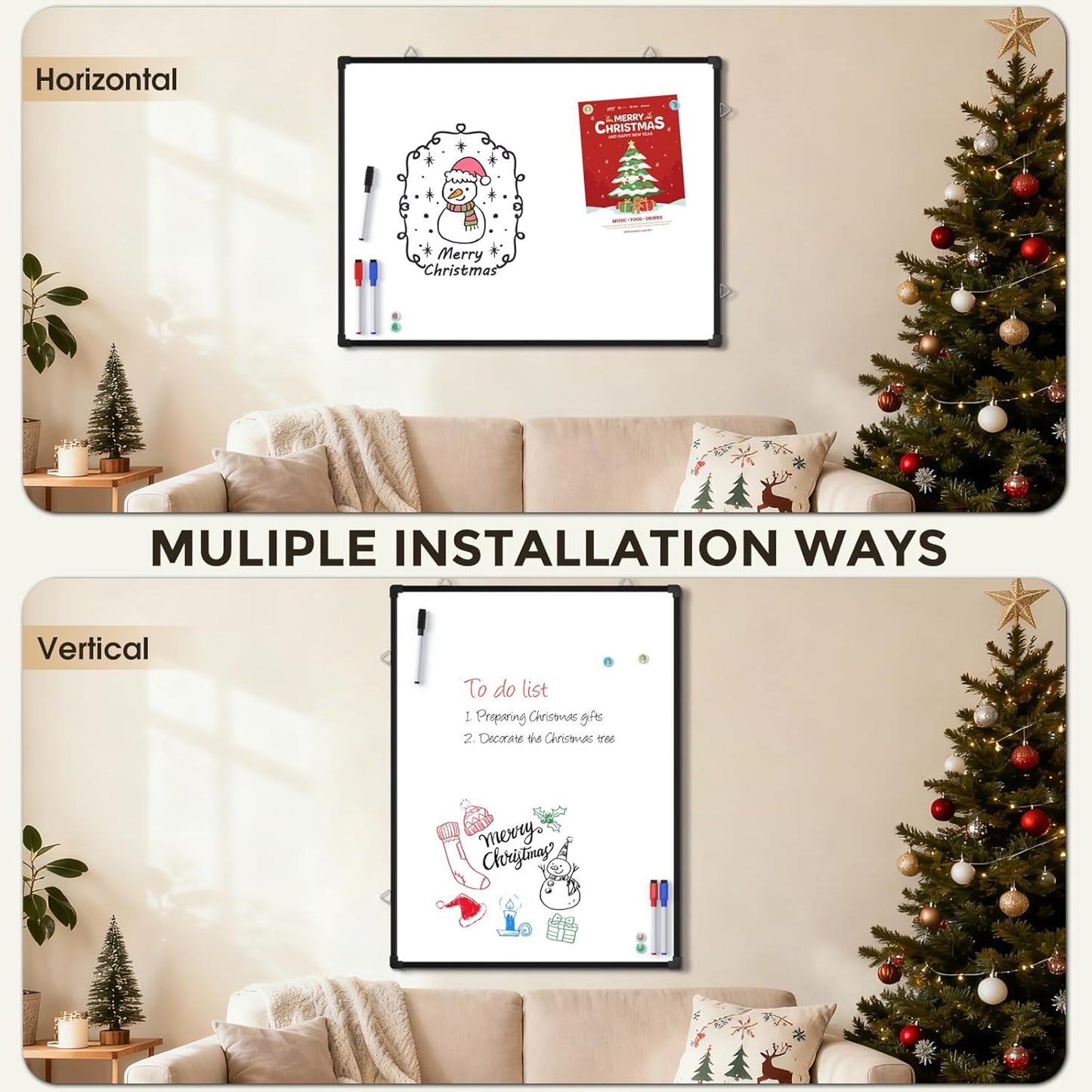 MaxGear Double-Sided Dry Erase Board for Wall, 16"x12" Hanging Whiteboard, Small Dry Erase White Board with 3 Markers and 4 Magnets, Portable Whiteboard for Planning, Drawing, Memo, to Do List