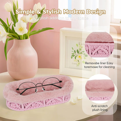 Glasses Holder,Anti-scratch Plush Lined Eyeglass Holder Stand for Nightstand Desk Storage Organizer