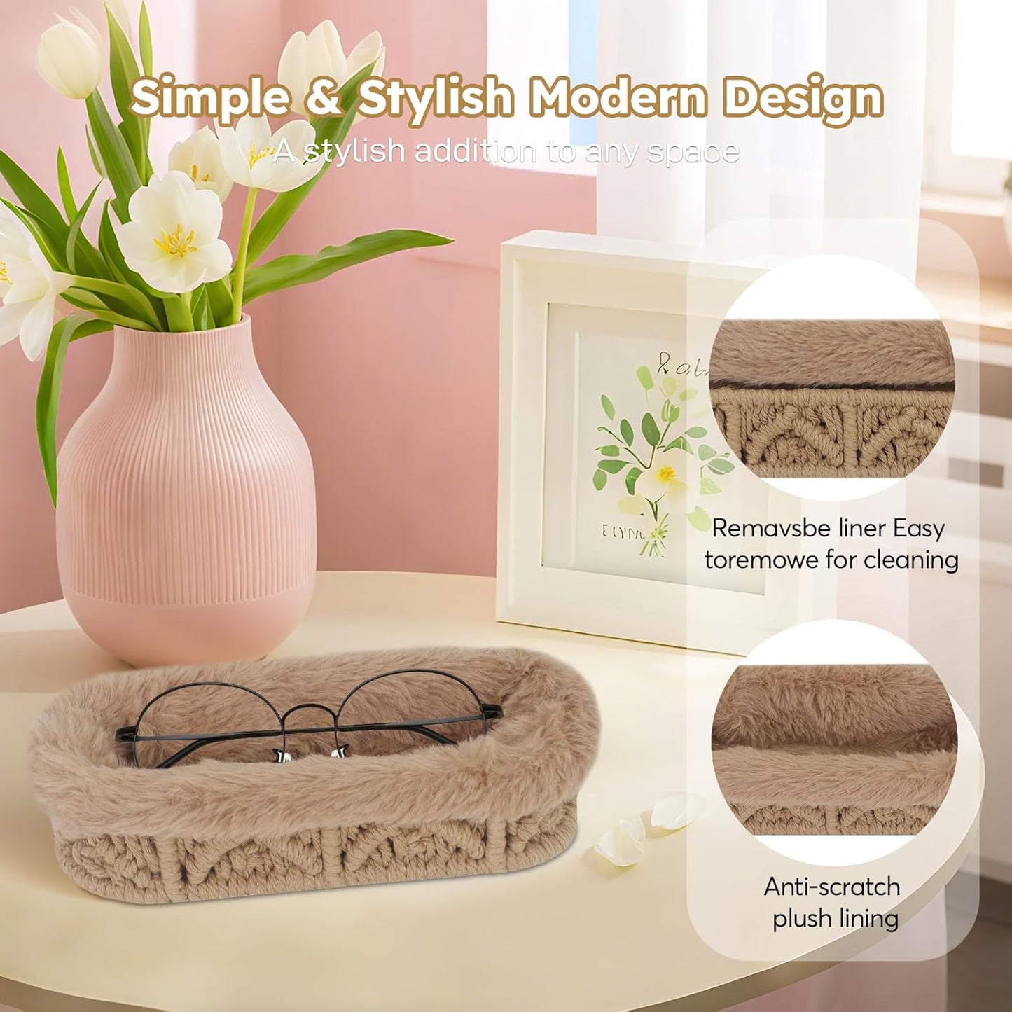 Glasses Holder,Anti-scratch Plush Lined Eyeglass Holder Stand for Nightstand Desk Storage Organizer