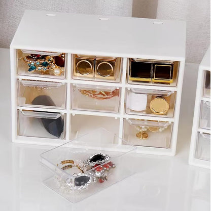 Feadily 2PCS Small Drawer Organizer for Desk, Desktop Drawer Organizer with 9 Clear Drawers, Plastic Desktop Storage Drawers 7.1 Inch x 3 .9 Inch x 4.7 Inch, White