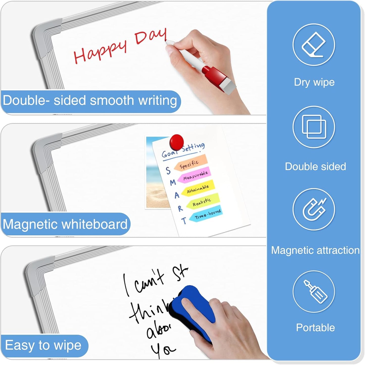 Magnetic Dry Erase White Board with Stand, 12'' x 16'' Desktop Weekly Schedule Board, 10 Markers, 4 Magnets, 1 Eraser, Double-Sided White Board Easel for Drawing School to Do List
