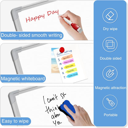 Magnetic Dry Erase White Board with Stand, 12'' x 16'' Desktop Weekly Schedule Board, 10 Markers, 4 Magnets, 1 Eraser, Double-Sided White Board Easel for Drawing School to Do List