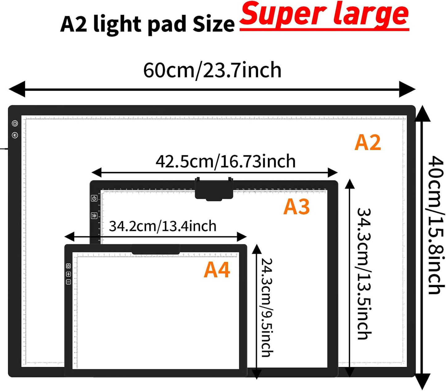TOHETO A3 Light Pad, Rechargeable Light Board for Diamond Painting, Tracing Light Box with Stand and Clip, Light Table Lightbox for Tracing, Drawing