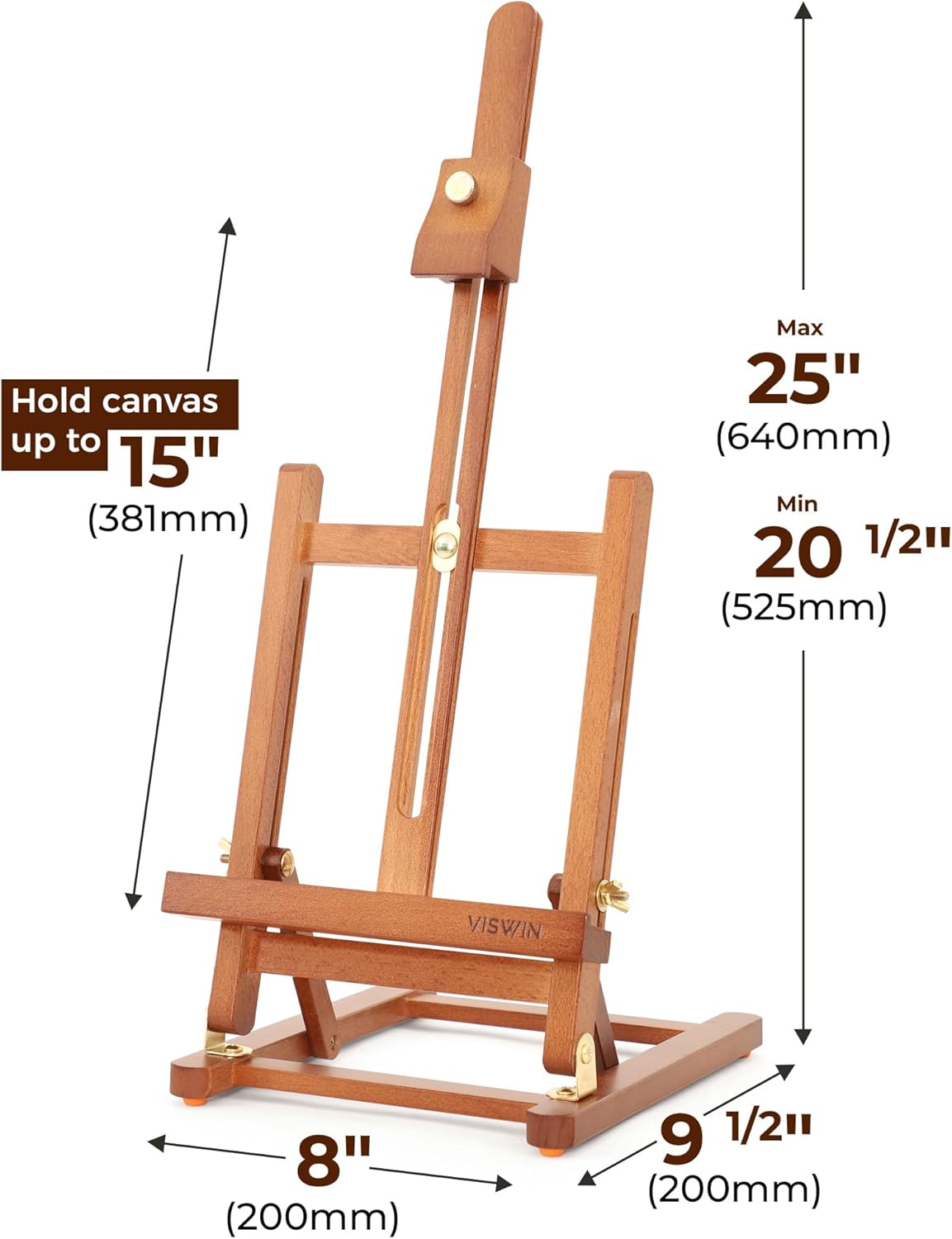 VISWIN 25" H-Frame Tabletop Easel for Painting, Adjustable Beech Wood Table Top Easel, Portable Art Easel for Adults, Artists, Beginners, Holds Canvas up to 15" – Natural