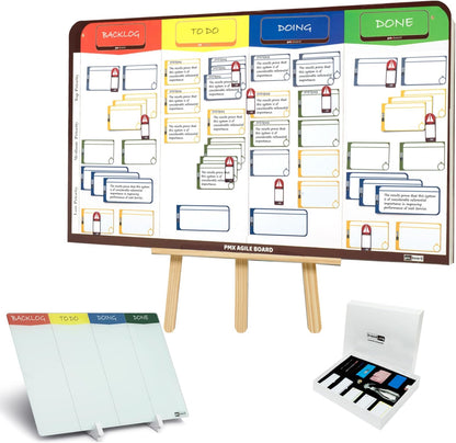 Kanban Board Set – Magnetic Agile Project Management Board with Cards, Desktop Kanban Board with Stand, Scrum Task Board System for Office, Home & Personal Productivity (2-in-1 Kit X)