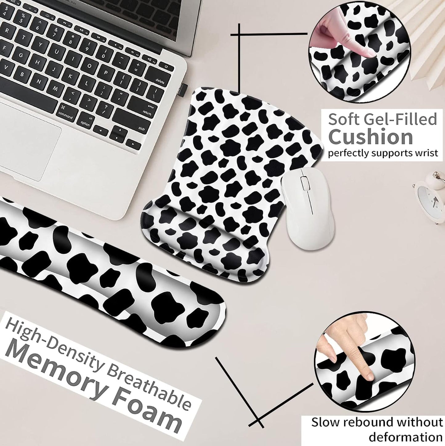 Mouse Pad with Wrist Support, Ergonomic Gel Mouse Pad Beautiful Flowers,Non-Slip Durable, Memory Foam Keyboard Wrist Rest, Suitable for Office Typing Games, Pink Hyacinths on Wood Panel