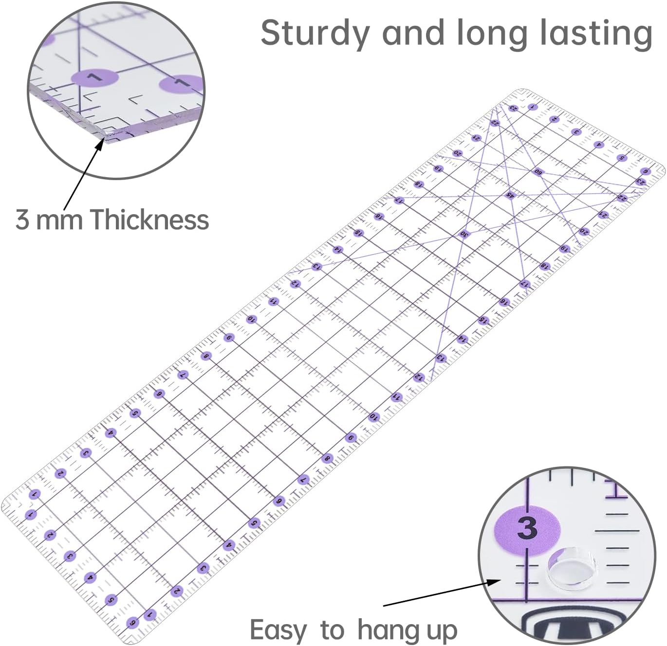 Headley Tools Rotary Cutter Set - 45mm Fabric Cutter, 5 Extra Rotary Blades, A3 Cutting Mat, Quilting Ruler and Sewing Clips, Craft Knife Set, Ideal for Crafting, Sewing, Patchworking, Purple