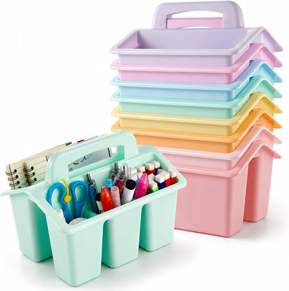 gisgfim 8 Pack Classroom Caddy Storage Basket with Handle 4 Compartment Storage Caddy Plastic Arts Crafts Caddies Protable Classroom Craft Caddies for Kids Schools Art Craft Supplies(Pastel)