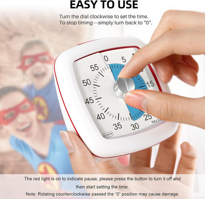 Secura 60-Minute Visual Timer, Silent Study Timer for Kids and Adults, Time Clocks, Time Management Countdown Timer for Teaching (Black & Cloud)