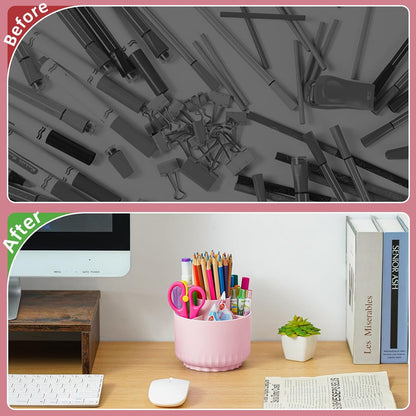 Marbrasse Desk Organizer, 360-Degree Rotating Pen Pencil Holder, Desk Organizers and Accessories with 5 Compartments Pencil Organizer, Art Supply Storage Box Caddy for Office, Home(Beige)