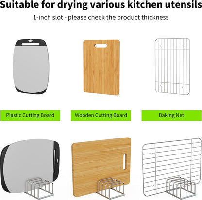 Cutting Board Holder Stand, Chopping Board Organizer Rack with 304 Stainless Steel, Cookie Sheet Storage Organizer, 1.0 & 1.2 Inch Wide Slots (1 Pack)