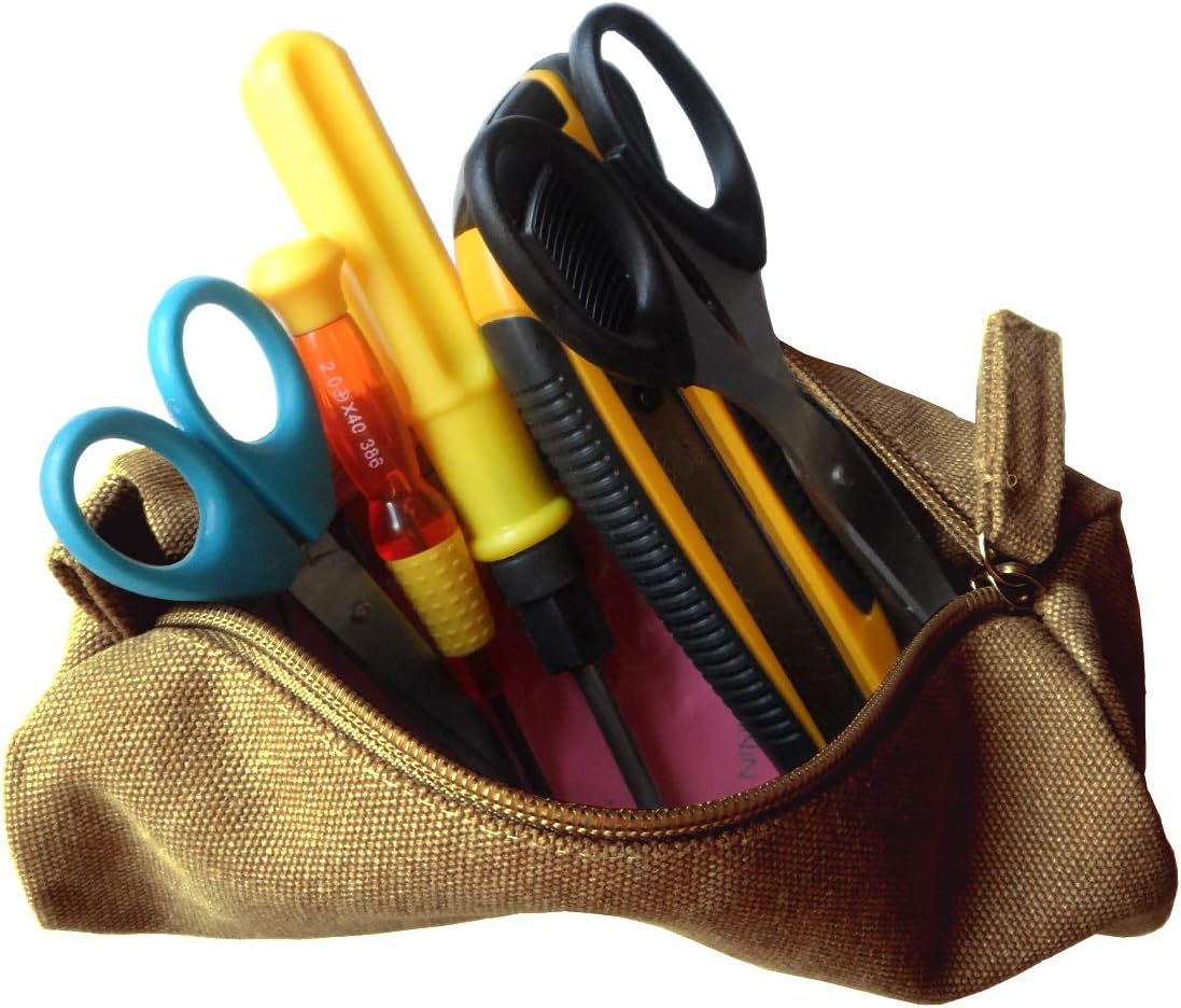 Heavy Canvas Stationery Portable Compact Simple Zipper Pencil Case and Durable Small Medicine Bag 1 Pack Khaki