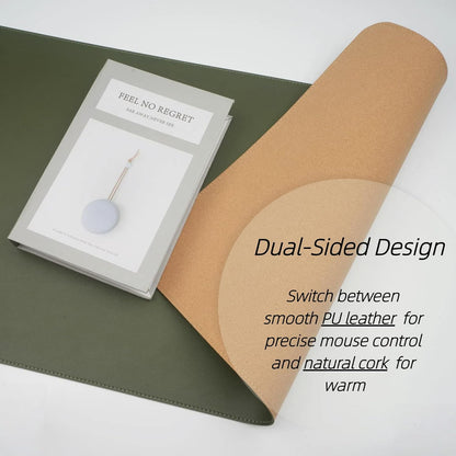 Desk Pad Mat Dual-Sided Natural Cork and PU Leather Non-Slip Water-Resistant Desk Matt for Desktop