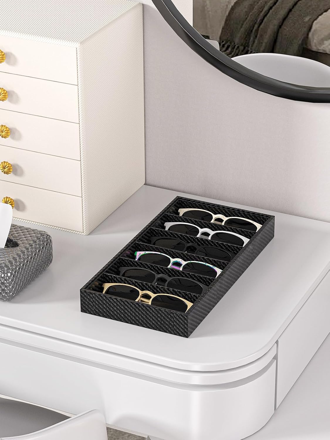 Sunglass Organizer Tray,Eyeglass Storage for Multiple Glasses,Jewelry and Sunglasses Drawer Organizer (Beige 2)