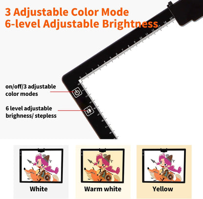 YINGWOND Rechargeable A4 LED Light Pad with Padded Case, Tracing Light Box w/Riser Stands and Paper Clip, 6 Levels of Brightness, Type-c Cable, Wireless Diamond Painting Light Board