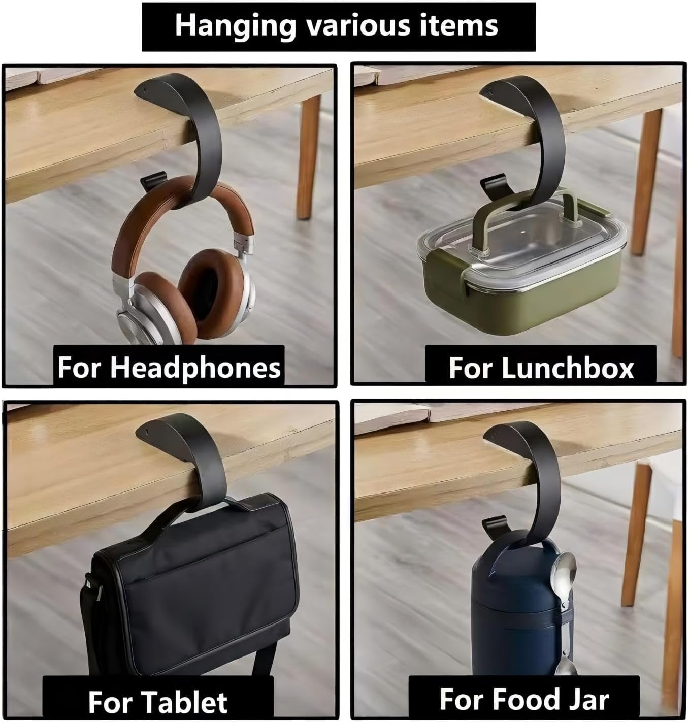 Purse Hook for Table Purse Hanger for Table Bag Hooks Made of high-Strength Alloy for Desk | Holds 30 lbs (C Shape 2 Black)