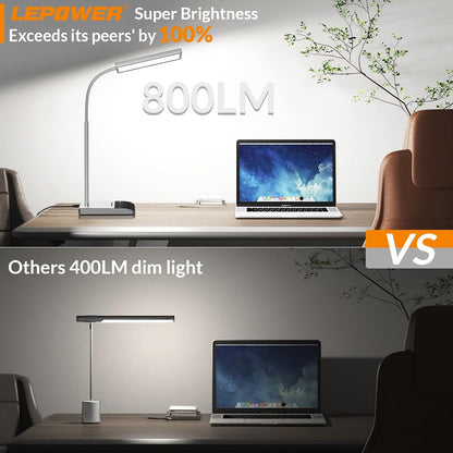 LEPOWER Desk Lamp, 800LM LED for Home Office, 12W Reading for Desk, Eye-Caring Light, Touch Table Gooseneck Lamp, 50 Lighting Modes, Bright for Bedroom, Study (Black)