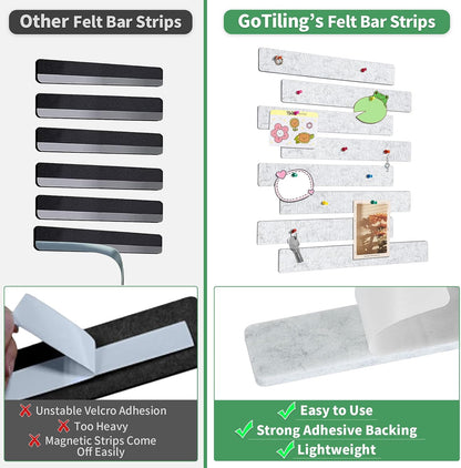 Cork Board for Walls - 8 Pack Felt Pin Board Bar Strips - Self-Adhesive Lightweight Bulletin Board - Cork Board for Office with 40 Push Pins No Damage for Wall