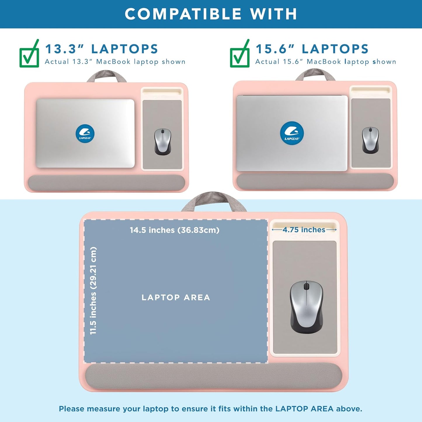 LAPGEAR Home Office Lap Desk with Device Ledge, Mouse Pad, and Phone Holder - Black Carbon - Fits up to 15.6 Inch Laptops - Style No. 91588