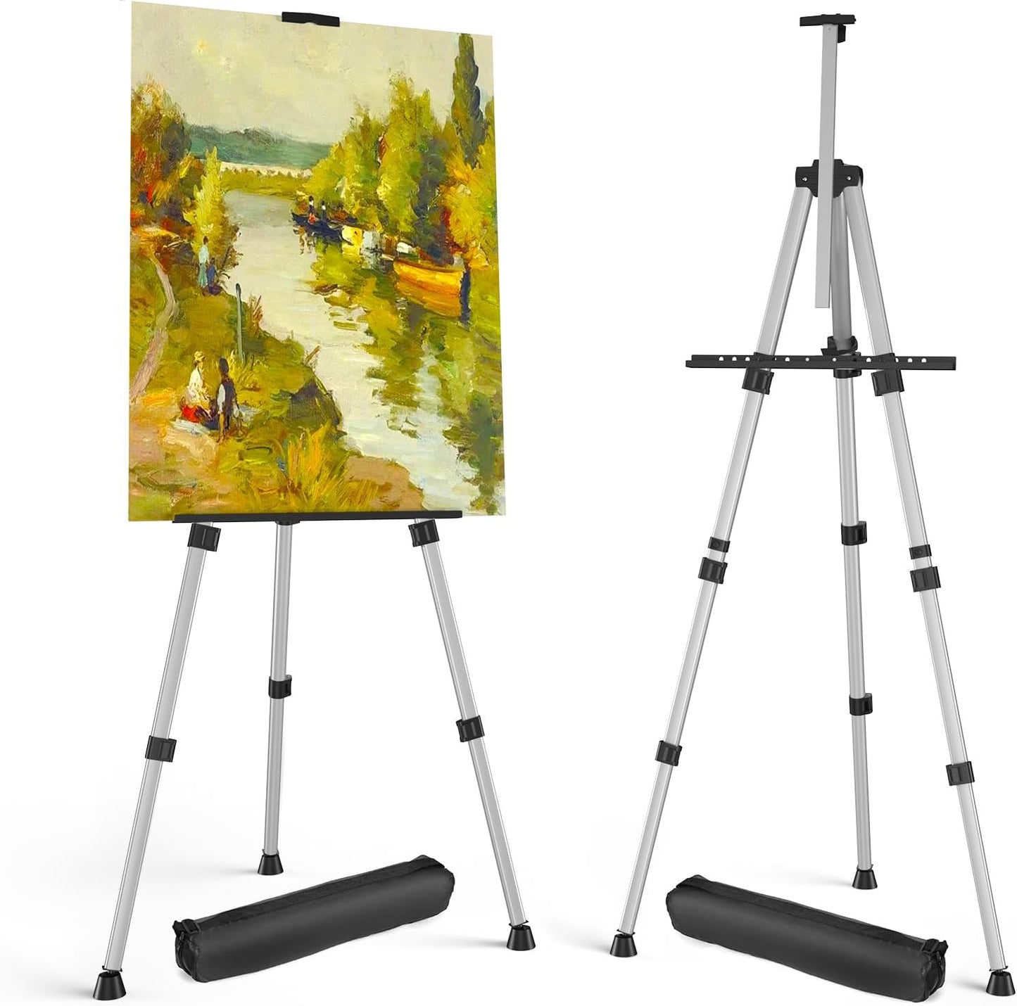 Art Painting Artist Easel Stand, Portable Adjustable Aluminum Metal Tripod Display Easel with Bag, Height from 17 to 66 inch for Table-Top/Floor Drawing and Displaying, Black