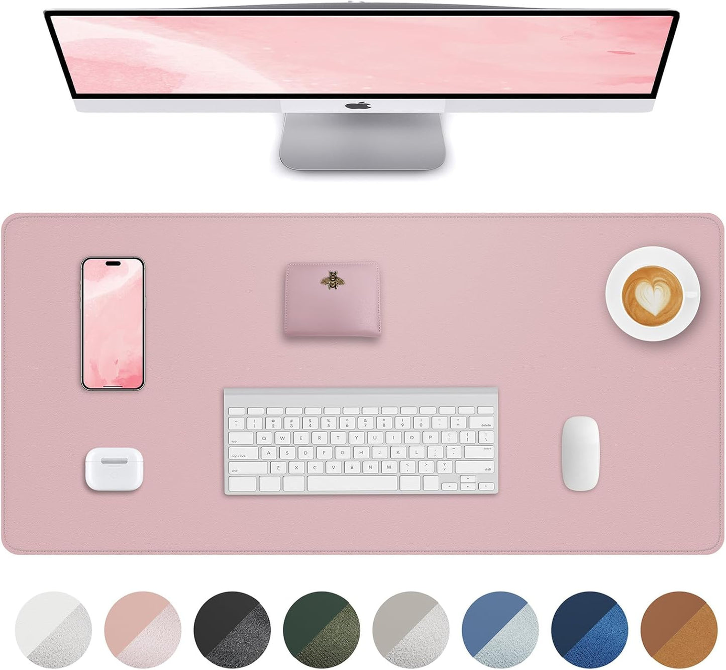 AFIING Desk Pad Protector 23.6" x 13.7" - Non-Slip Waterproof PU Leather Desk Mat for Mouse, Keyboard, Laptop, Office and Home Workspace (Beige)