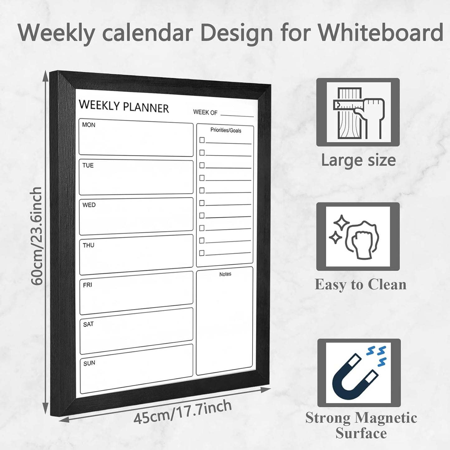 Dry Erase White Board Weekly Calendar Board, Magnetic Whiteboard for Wall,13“x17 Solid Wood Rustic Brown Framed Message Board, Planner Board for Office, Home, School(Weekly-BB-RB-3343)